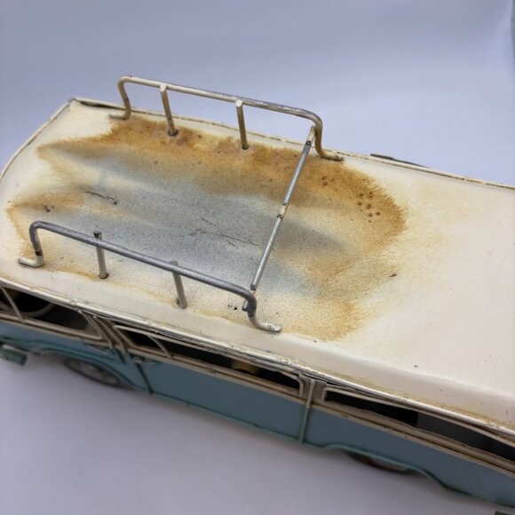 Vintage Old Fashioned Retro Beach Travel Van Metal Model Blue/White - Picture 13 of 16